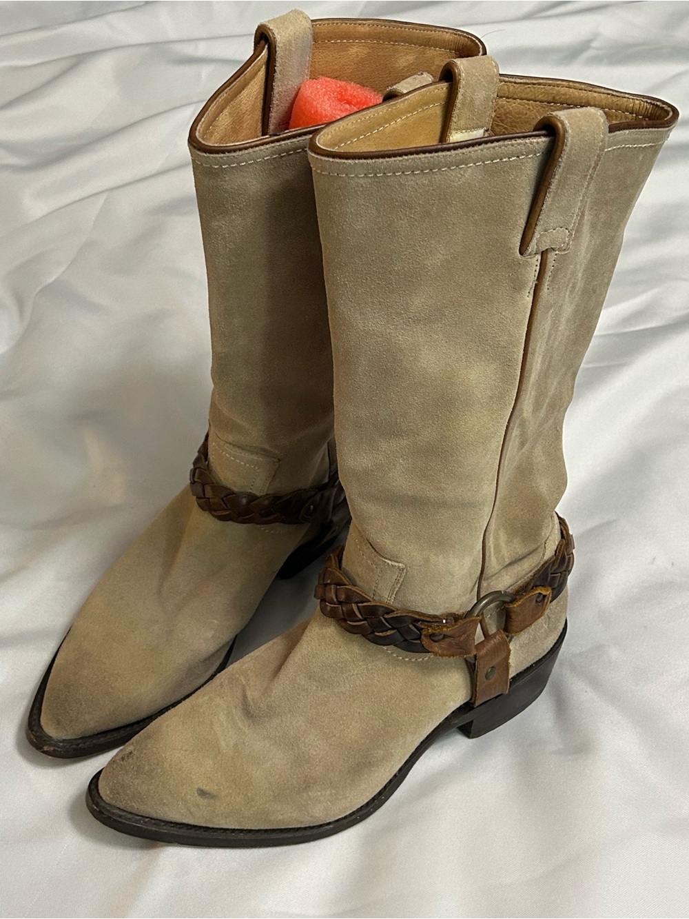 Vintage Frye Suede Harness Cowgirl Boots Size 10